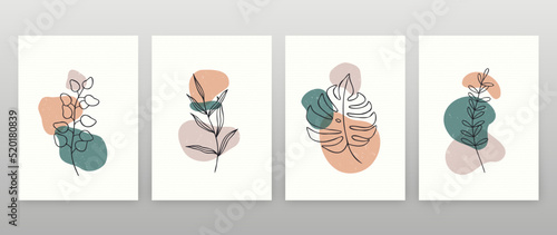 Collection of contemporary art posters Botanical wall art Abstract leaves foliage organic shapes. vector set Design for print cover wallpaper social media