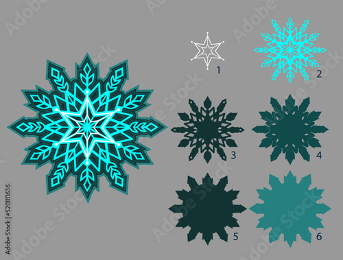 Multilayer 3D snowflake. Set of elements for 3D Christmas crafts