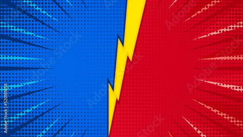 Blue and red comic book background versus vintage pop art superhero background for comics