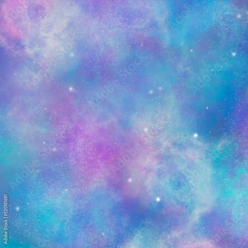 Blue galaxy background, space and stars as wallpaper, poster or cover. Multicolored universe pattern for fashion design or backdrop for graphic design.