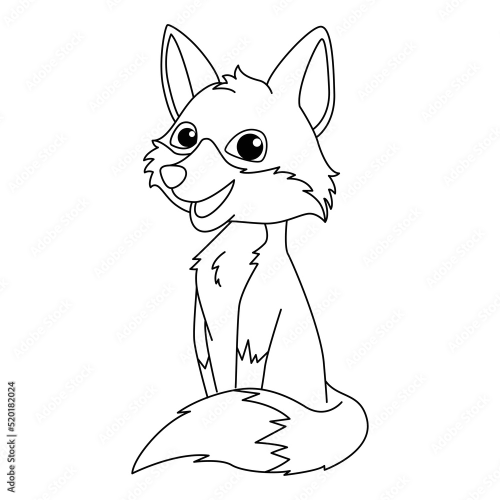 Cute fox cartoon coloring page illustration vector. For kids coloring