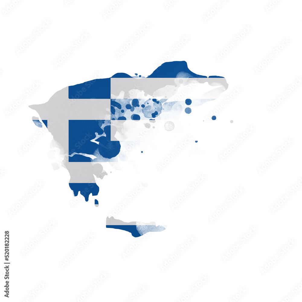 Sublimation background country map- form on white background. Artistic shape in colors of national flag. Greece