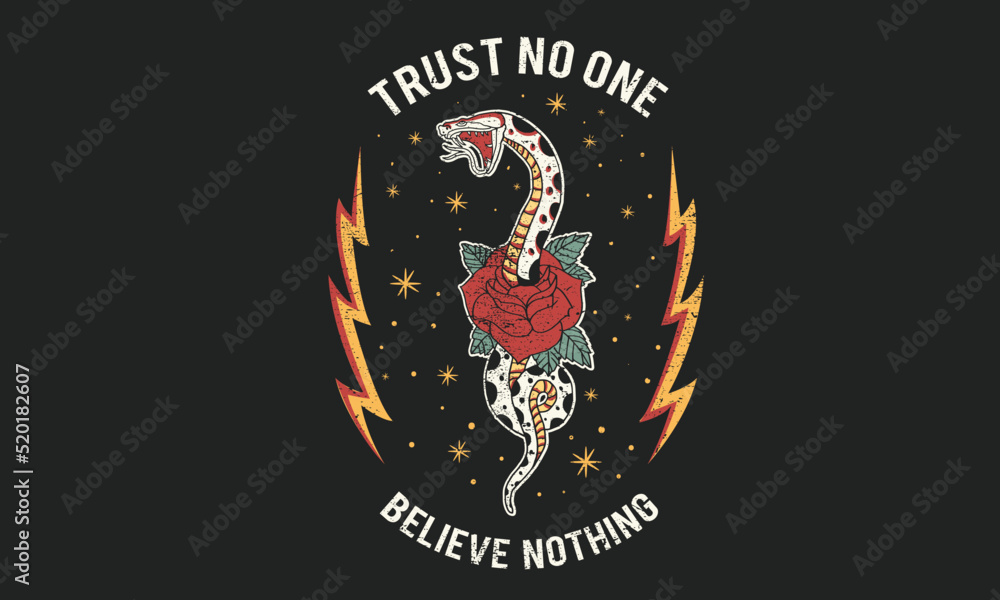 Trust no one t-shirt design. Snake and flower vector graphic print design  for apparel, stickers, posters, background and others. Stock Vector | Adobe  Stock