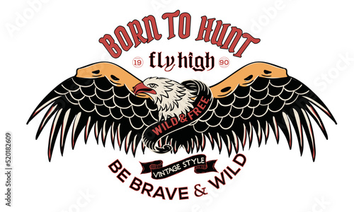 Born to hunt vector t shirt design for apparel, sticker, batch, background, poster and others. Eagle rock and roll graphic t shirt artwork.