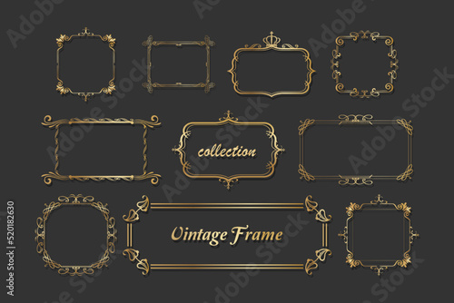 Collection of various elegant and luxurious golden frame shapes, border corner ornaments, Vintage Calligraphy, vector illustration