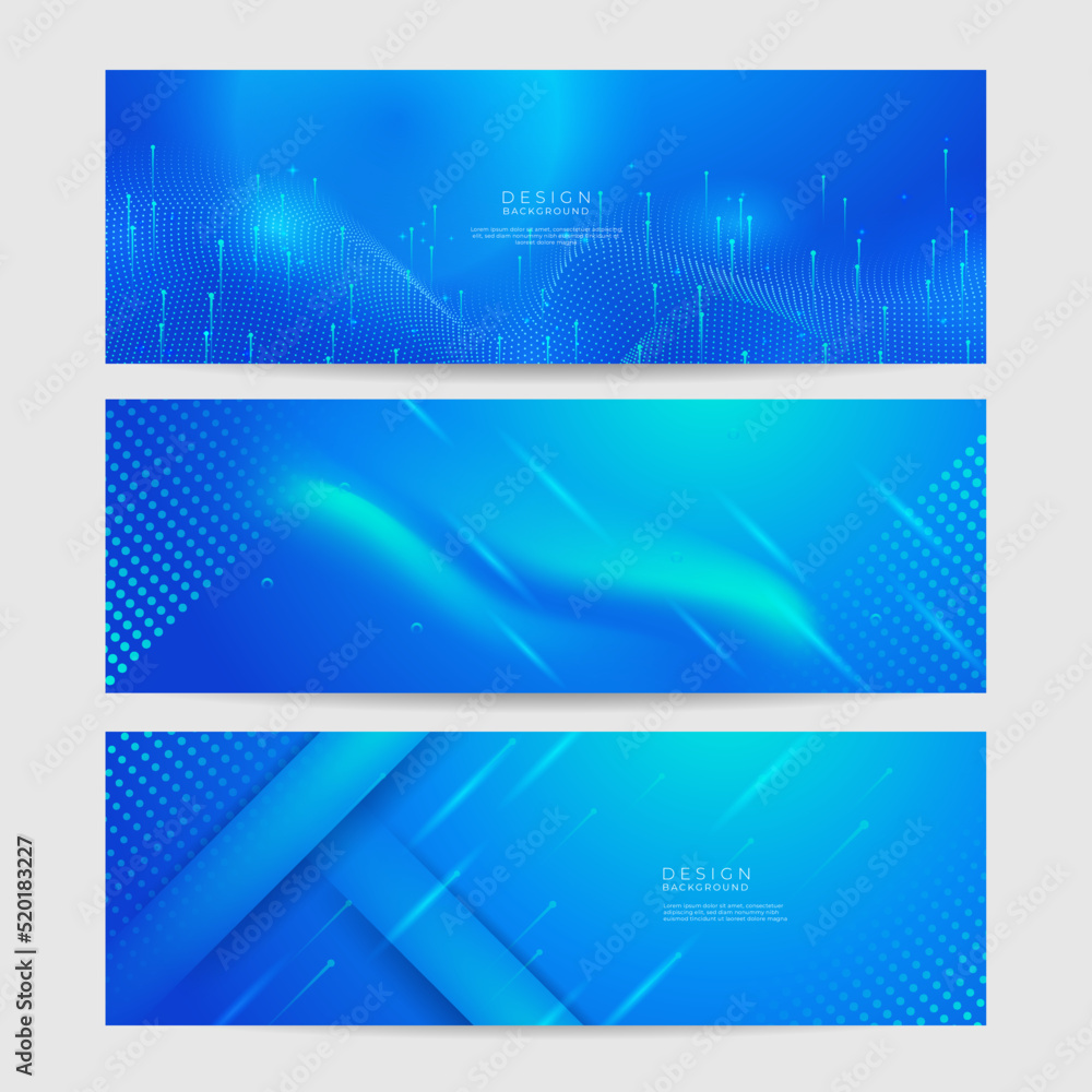 Abstract geometric blue wide background banner layout design. Business presentation banner with blue geometric shape. Blue abstract vector long banner. Minimal background with copy space for text