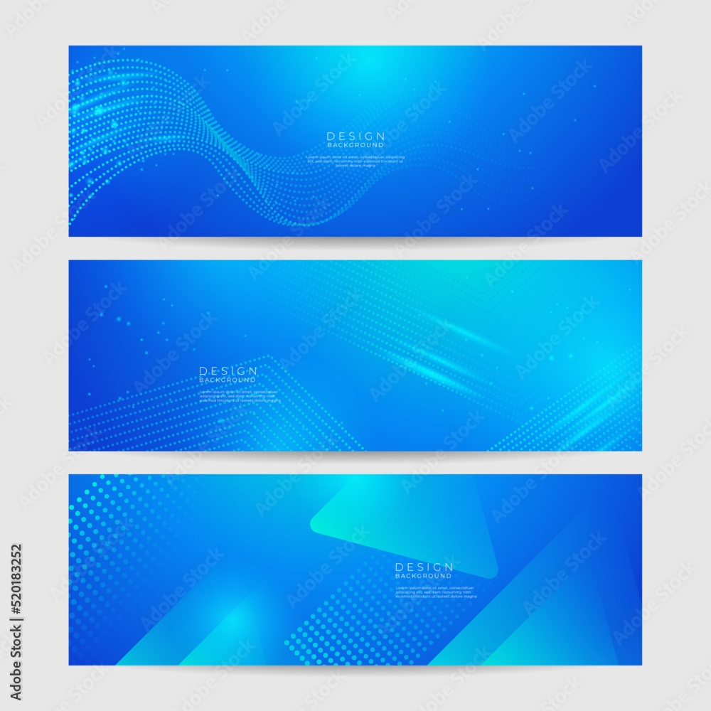 Abstract geometric blue wide background banner layout design. Business presentation banner with blue geometric shape. Blue abstract vector long banner. Minimal background with copy space for text