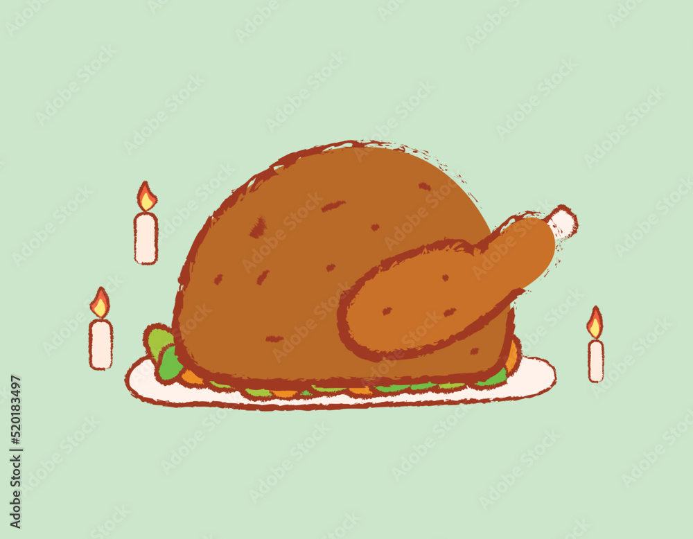 Cute simple grilled turkey and candles in flat vector illustration Cute simple grilled turkey and candles in flat vector illustration