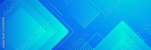 Abstract geometric blue wide background banner layout design. Business presentation banner with blue geometric shape. Blue abstract vector long banner. Minimal background with copy space for text