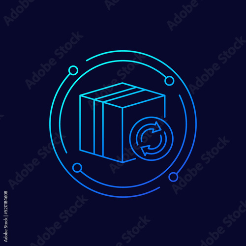 parcel return icon with a box, linear design