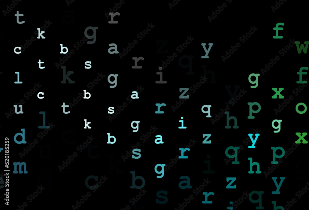 Dark blue, green vector layout with latin alphabet. Dark blue, green vector layout with latin alphabet.