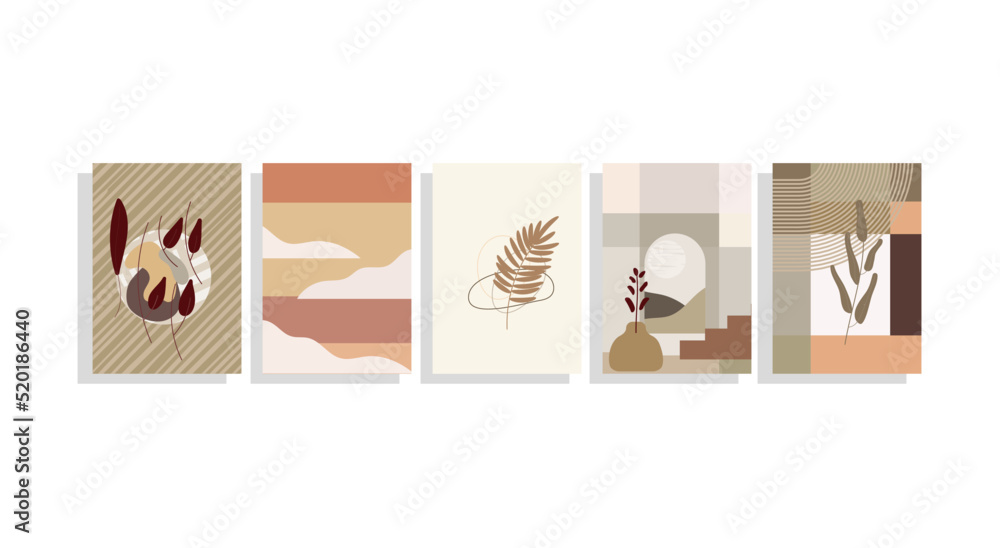 abstract mid century modern templates vector set with arch, landscapes