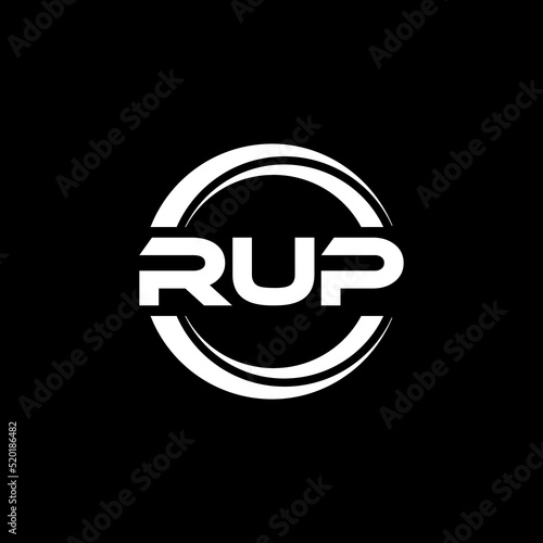 RUP letter logo design with black background in illustrator, vector logo modern alphabet font overlap style. calligraphy designs for logo, Poster, Invitation, etc.