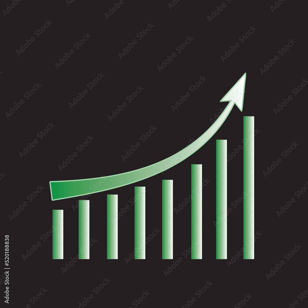 Up arrow, isolated diagram on black background. Business development, progress, financial company statistics, high results, investment growth concept, schedule Up arrow, isolated diagram on black background. Business development, progress, financial company statistics, high results, investment growth concept, schedule