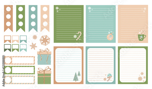 A set of pages for recording important tasks for the day, week, month or year. To do sheets are drawn in a cute simple, modern style.Vector illustration on a Christmas theme. For planner, diaries