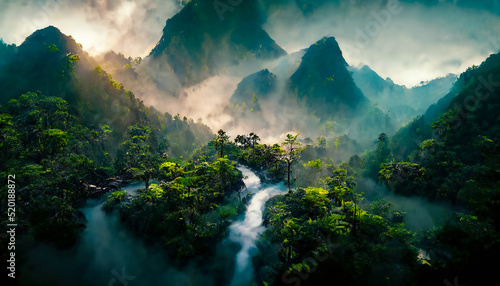 Fényképezés Exotic foggy forest