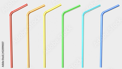 various color drinking straws isolated on white background.