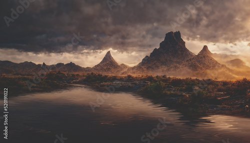 Fantasy desert mountain lan...