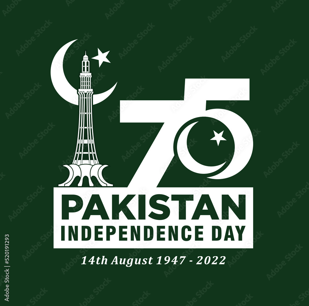 Karachi - August 14, 2022. Pakistan Jashn-e Azadi (Translation: Independence Day). 75 Years Anniversary. Jubilee logo. Vector Illustration. Karachi - August 14, 2022. Pakistan Jashn-e Azadi (Translation: Independence Day). 75 Years Anniversary. Jubilee logo. Vector Illustration.
