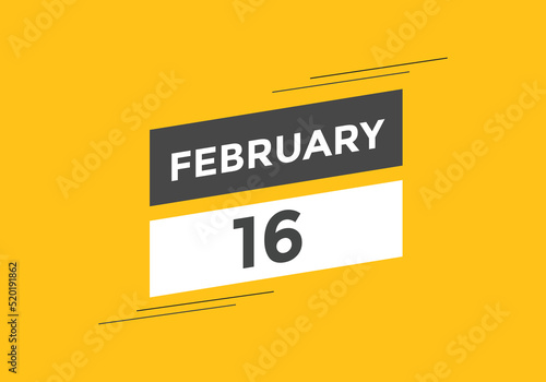 February 16 Calendar icon Design. Calendar Date 16th February. Calendar template 