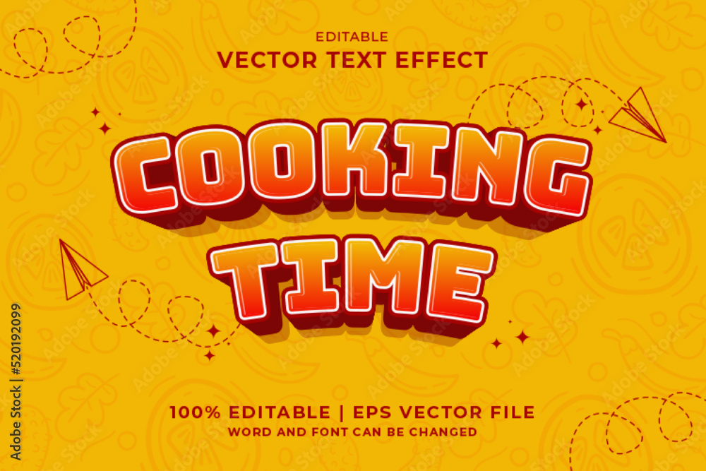 Editable text effect Cooking Time 3d cartoon template style premium vector