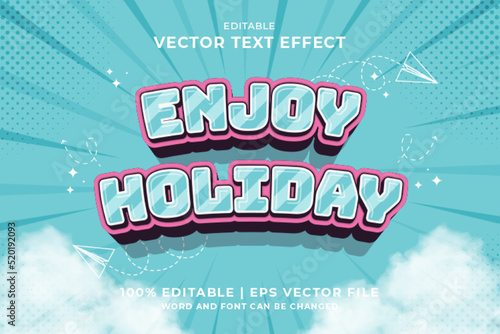 Editable text effect Enjoy Holiday 3d cartoon template style premium vector