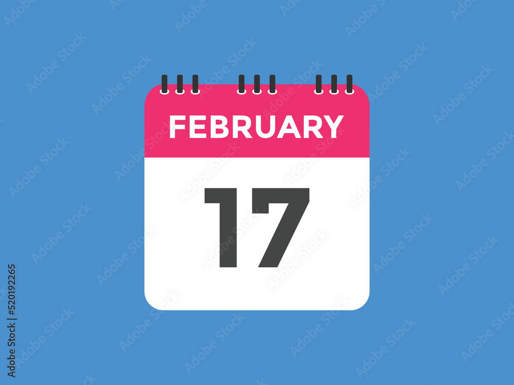 February 17 calendar reminder. 17th February daily calendar icon template. Vector illustration
February 17 calendar reminder. 17th February daily calendar icon template. Vector illustration