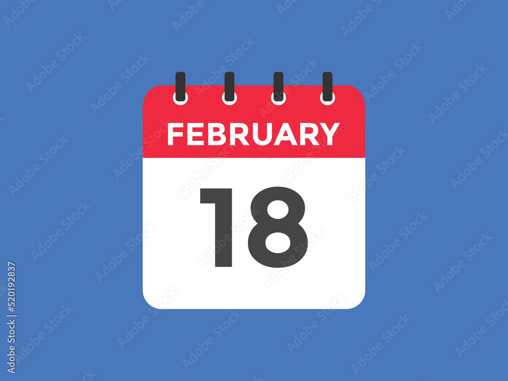 February 18 calendar reminder. 18th February daily calendar icon template. Vector illustration
February 18 calendar reminder. 18th February daily calendar icon template. Vector illustration