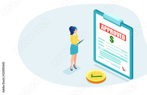 Vector of a woman being approved for a loan