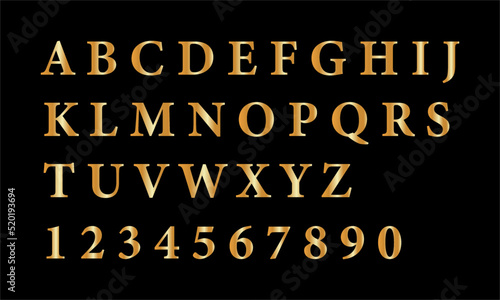 Golden letters and numbers. Premium letters and numbers metallic gold. Royal gold rich letters. Isolated gold set.