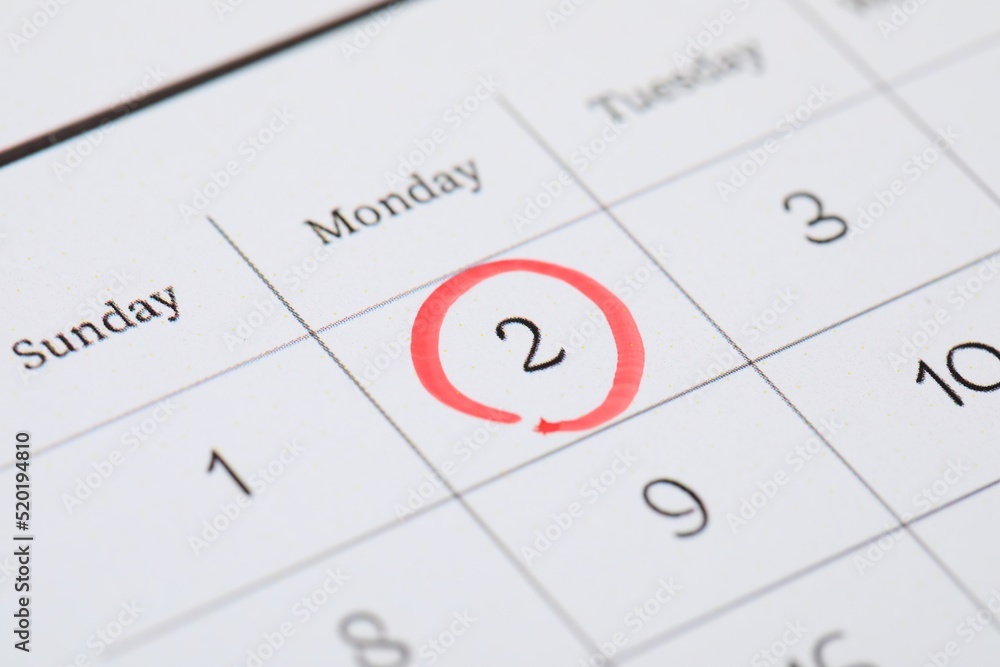 Calendar with marked date February 2nd, closeup. Groundhog day Calendar with marked date February 2nd, closeup. Groundhog day