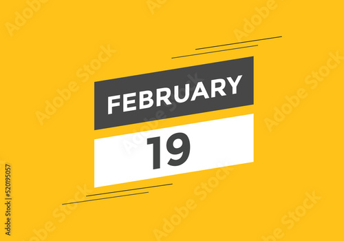 February 19 Calendar icon Design. Calendar Date 19th February. Calendar template 