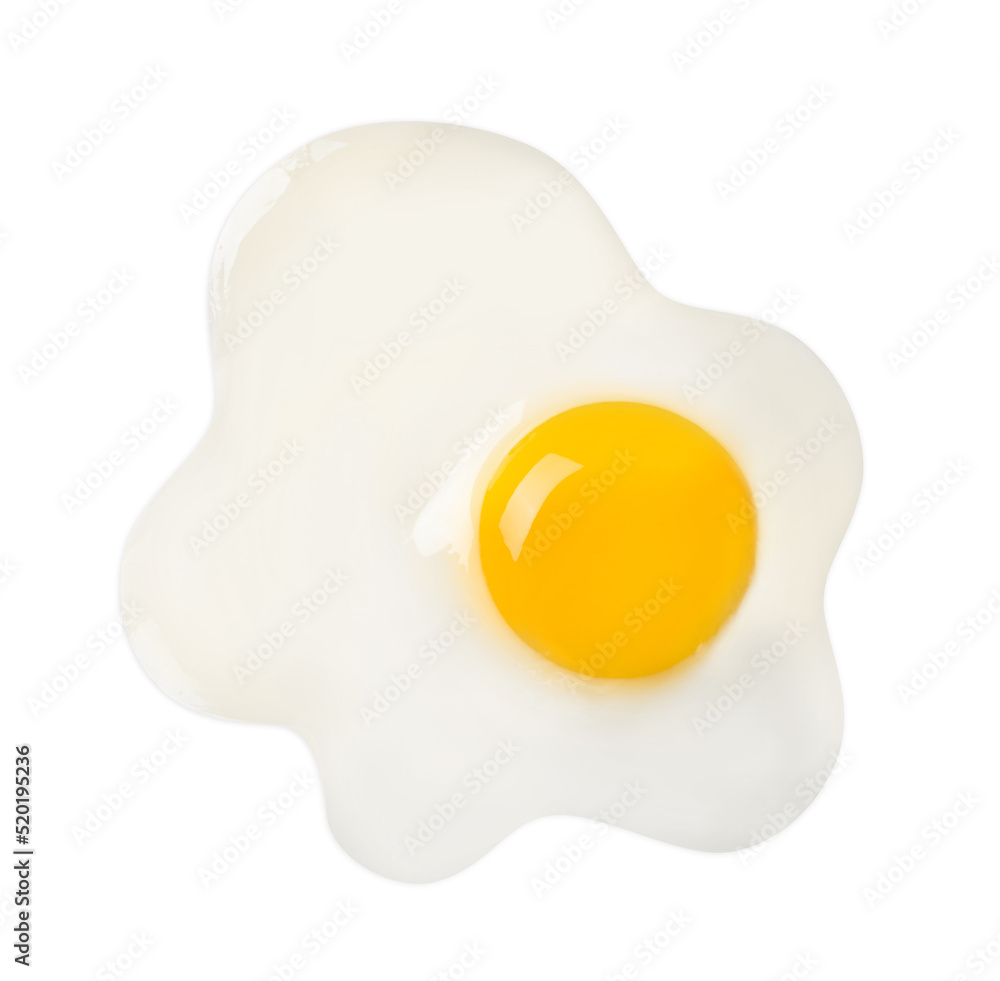 Tasty fried chicken egg isolated on white, top view Tasty fried chicken egg isolated on white, top view