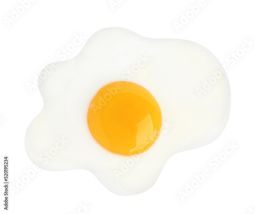 Tasty fried chicken egg isolated on white, top view