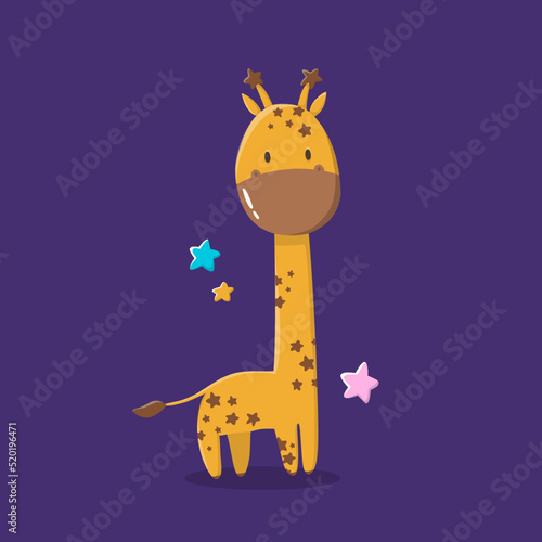 Cartoon cute animals for baby card giraffe in space cosmos