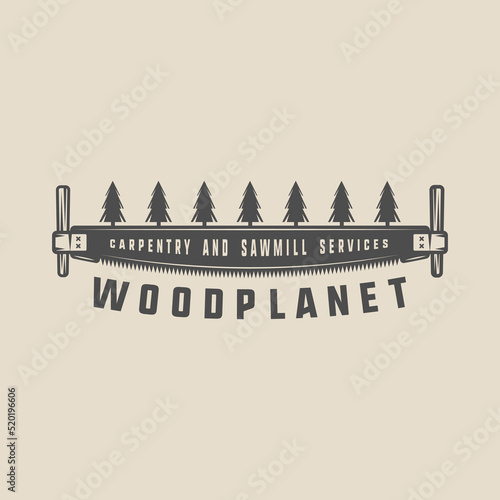 Vintage retro woodwork carpentry mechanic emblem, logo, badge, label. mark, poster or print. Monochrome Graphic Art. Vector Illustration. Engraving
