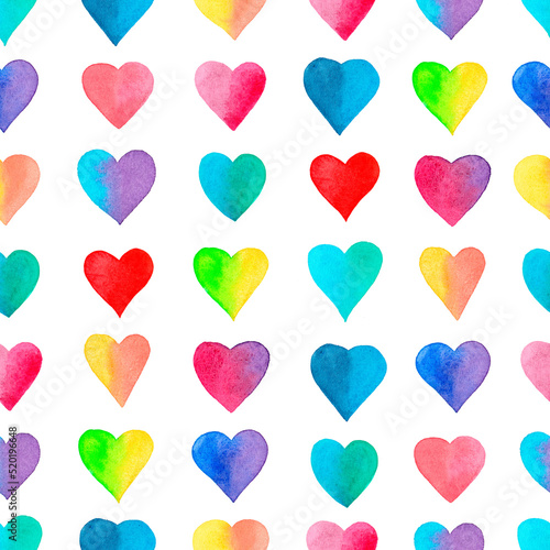 Seamless pattern multicolored watercolor hearts