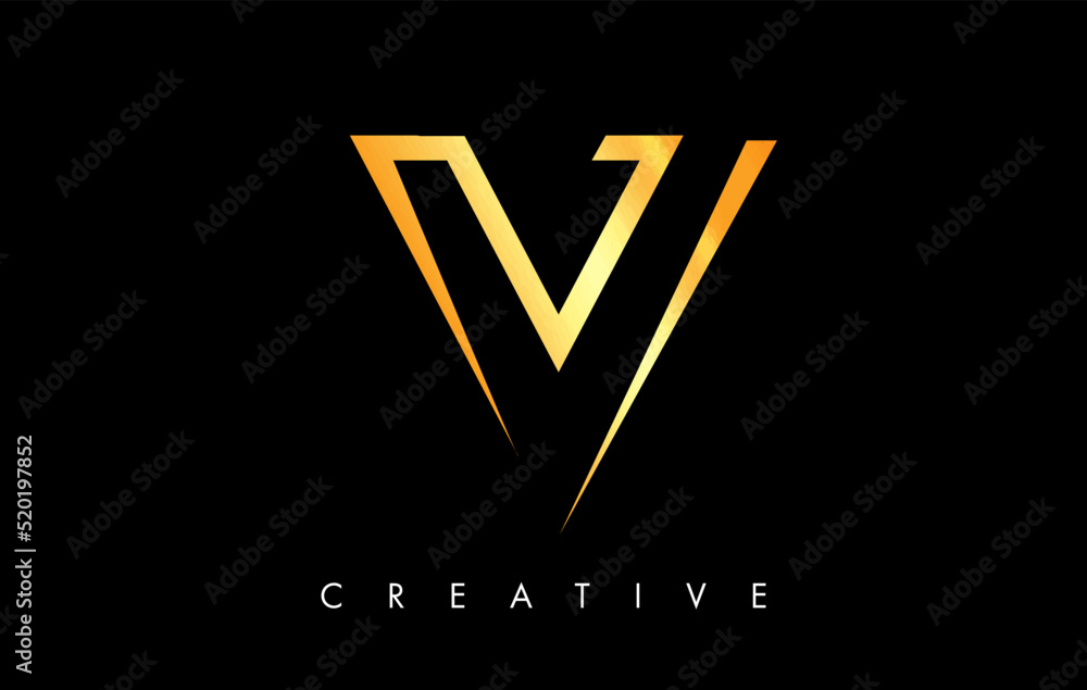 V Letter Logo Monogram with Gold Golden Lines and Minimalist Design Vector V Letter Logo Monogram with Gold Golden Lines and Minimalist Design Vector