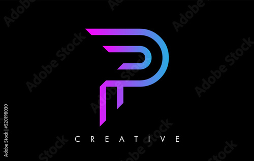 P Letter Logo Monogram with Purple Violet Lines and Minimalist Design Vector