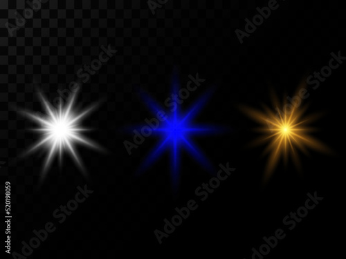 Set of realistic light glare, highlight, Lens Flare . Shining Collection Lighting effects of flash.