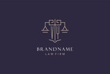 Initial letter VY logo with scale of justice logo design, luxury legal logo geometric style