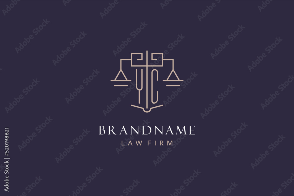 Initial letter YC logo with scale of justice logo design, luxury legal ...