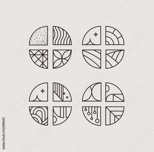 Set of creative modern art deco chevrons in flat line style drawing on gray background.