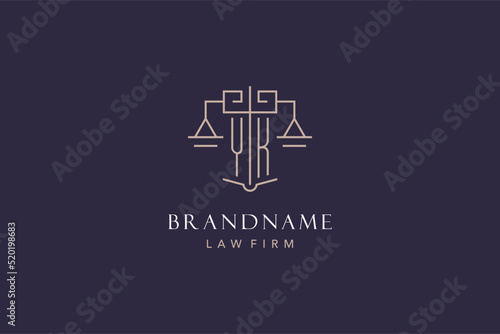 Initial letter YK logo with scale of justice logo design, luxury legal logo geometric style