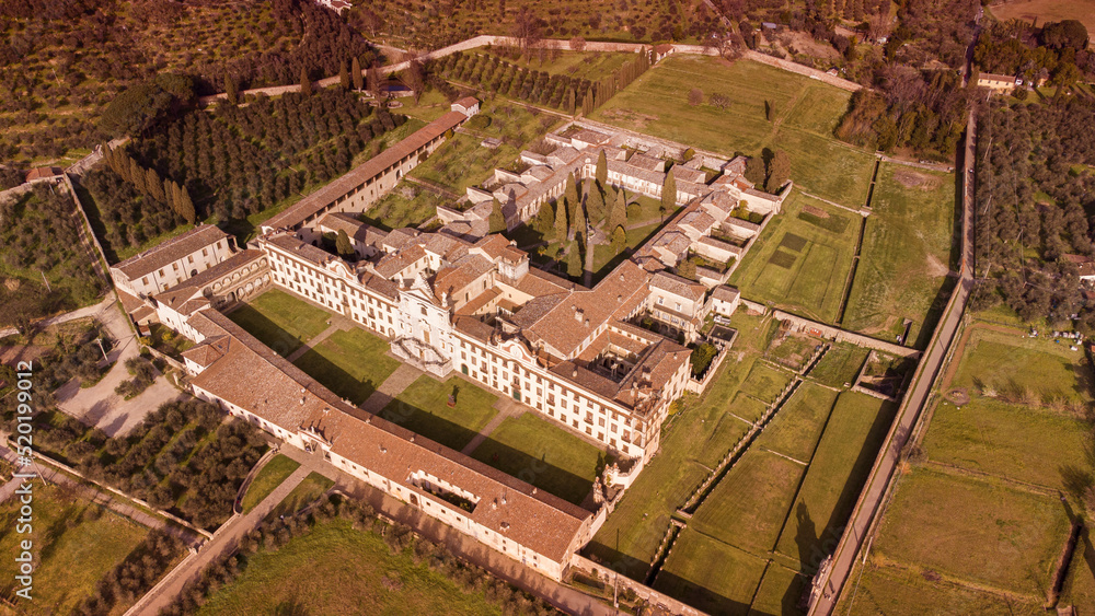 Aerial view of Certosa di Calci near Pisa.