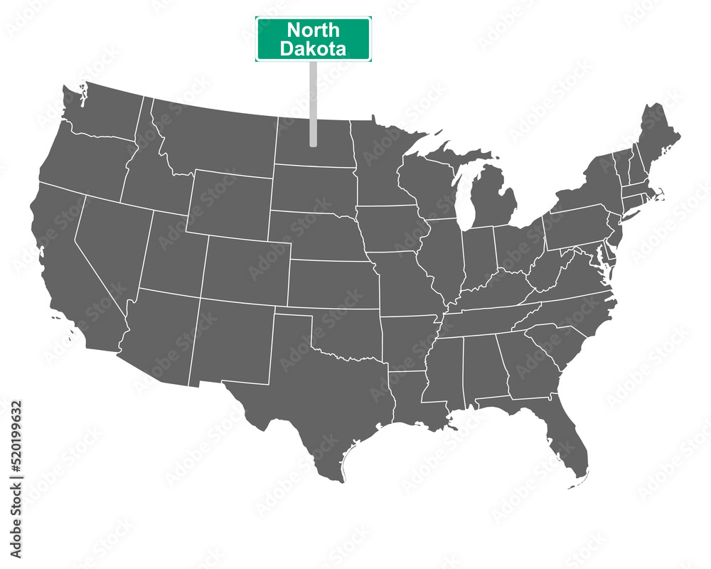 North Dakota Ortsschild und Karte der USA
