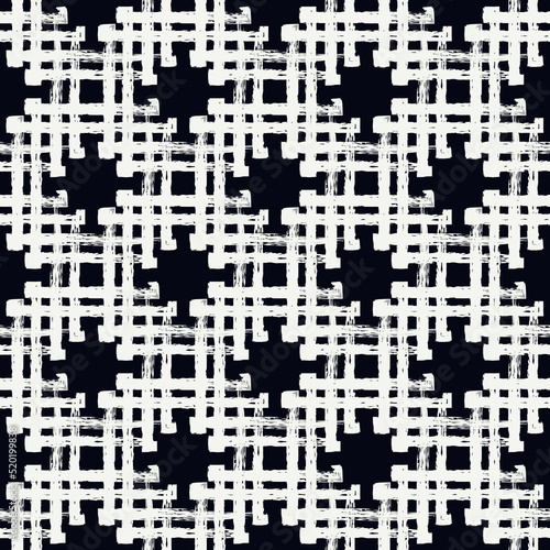 Weave motif handdrawn geometric print. Paint brush strokes seamless pattern. Freehand grunge design background. Modern mesh ornament