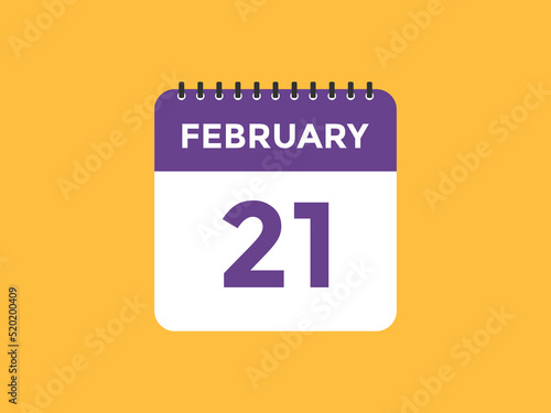February 21 Calendar icon Design. Calendar Date 21th February. Calendar template 