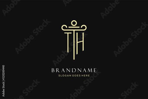Luxury modern monogram TH logo for law firm with pillar icon design style