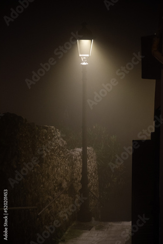 A cone of light in an alley somewhere in Ravello, Italy